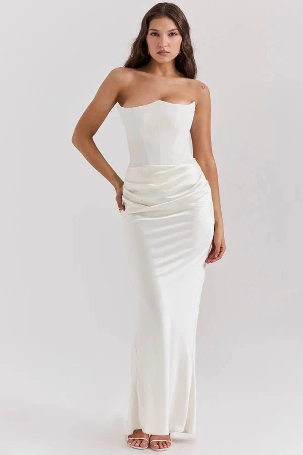 Freya | Wedding Guest Strapless Corset Satin Maxi Dress