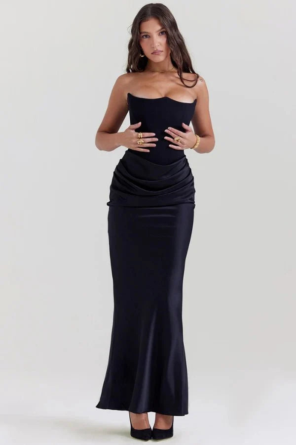 Freya | Wedding Guest Strapless Corset Satin Maxi Dress
