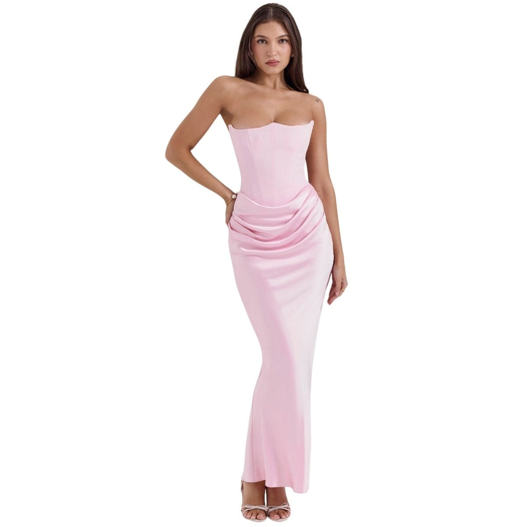 Freya | Wedding Guest Strapless Corset Satin Maxi Dress