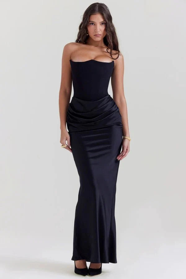 Freya | Wedding Guest Strapless Corset Satin Maxi Dress