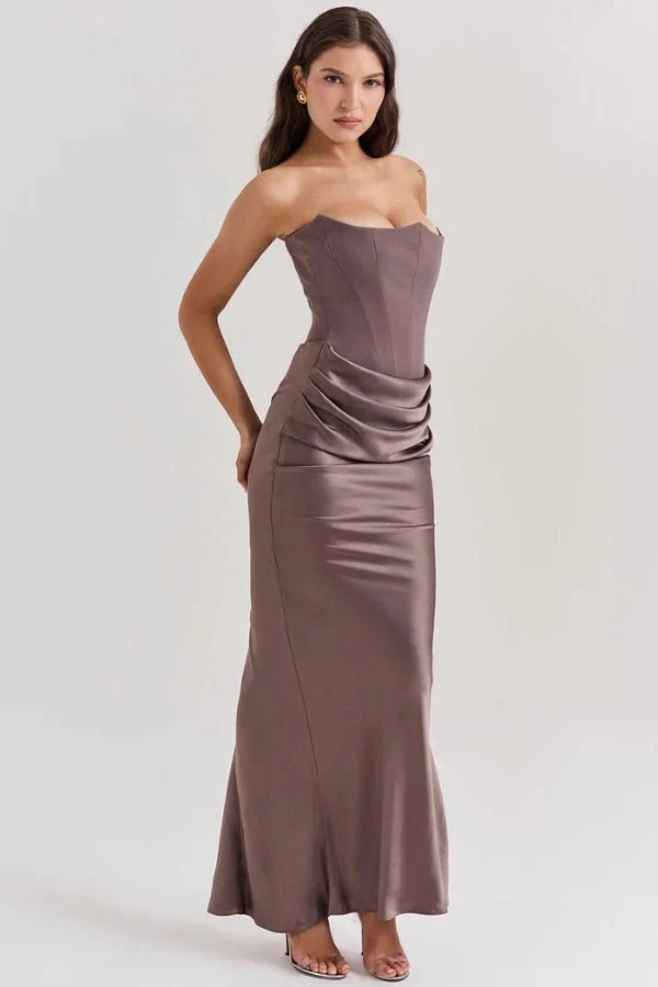 Freya | Wedding Guest Strapless Corset Satin Maxi Dress