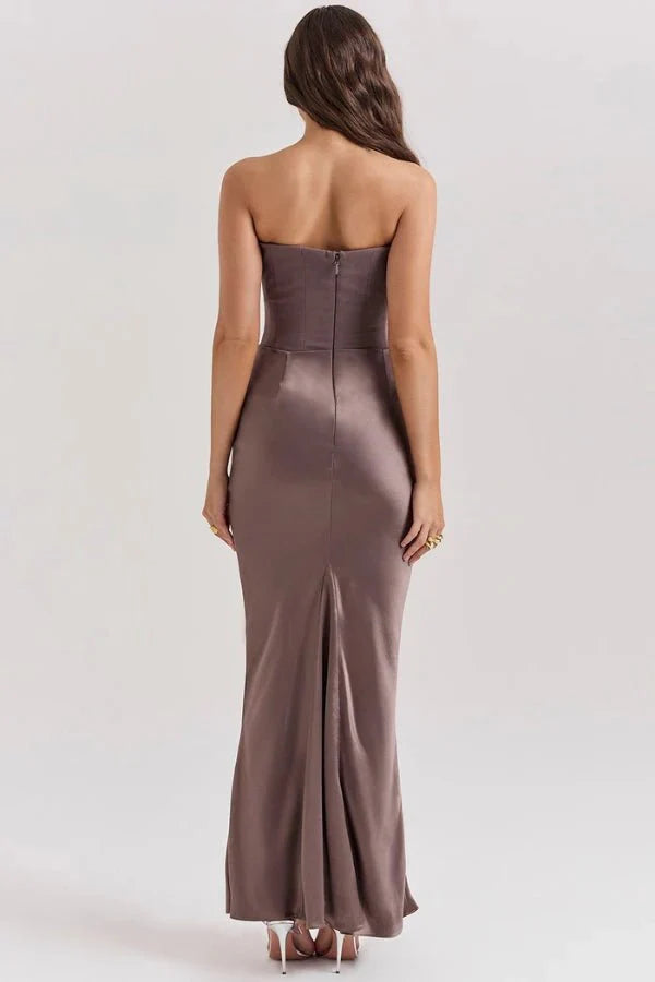 Freya | Wedding Guest Strapless Corset Satin Maxi Dress