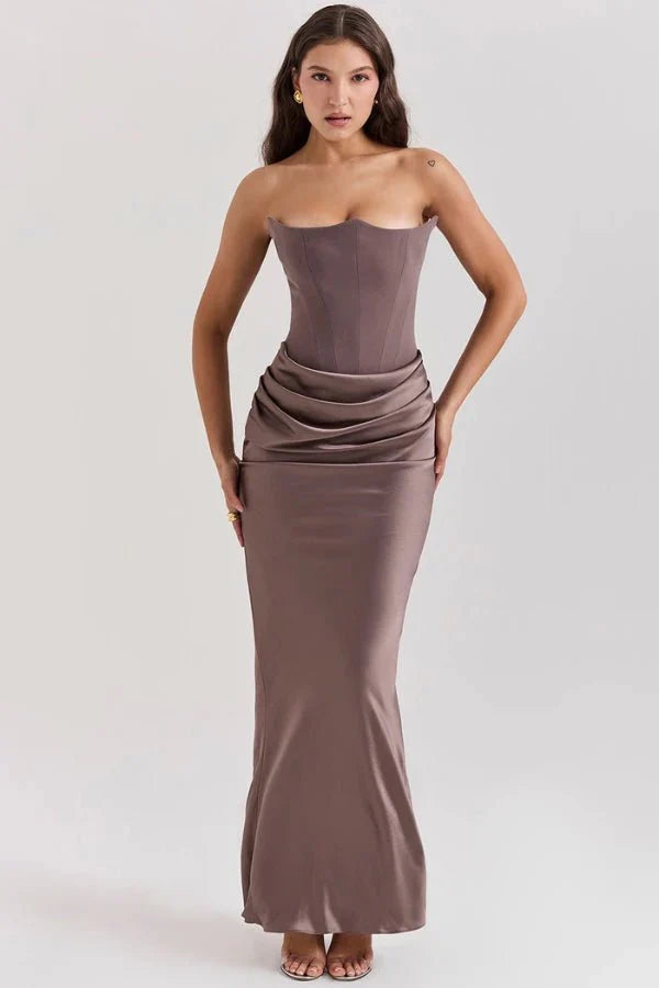 Freya | Wedding Guest Strapless Corset Satin Maxi Dress