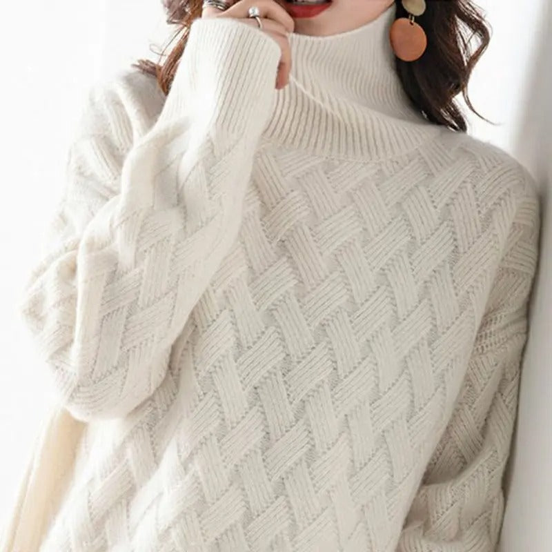 Freya | Womens Basket Weave Knit Turtleneck Jumper