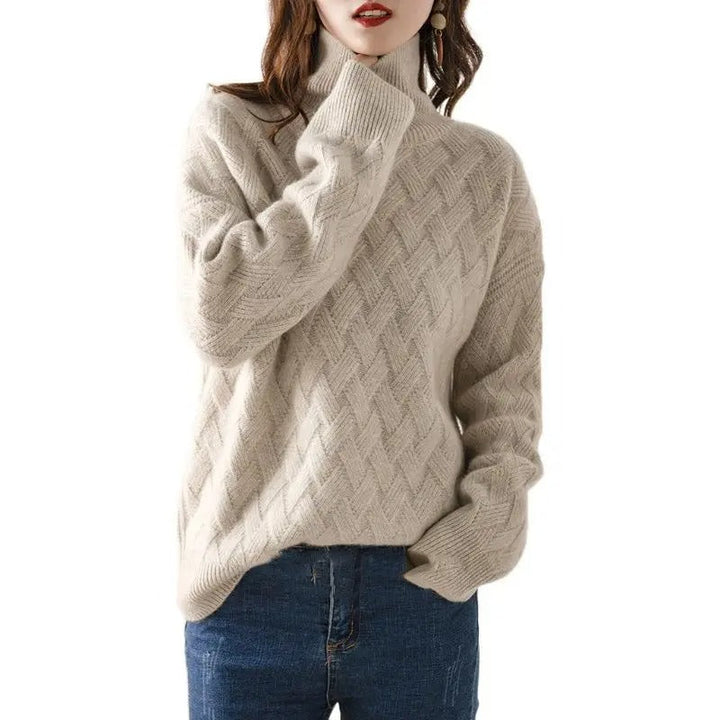 Freya | Womens Basket Weave Knit Turtleneck Jumper
