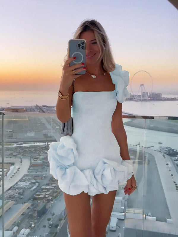 Gemma | Off Shoulder Puff Sleeve Ruffle Mini Dress