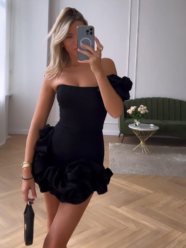 Gemma | Off Shoulder Puff Sleeve Ruffle Mini Dress