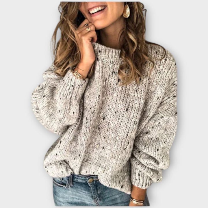 Gemma | Womens Knitted Crew Neck Puff Sleeve Sweater