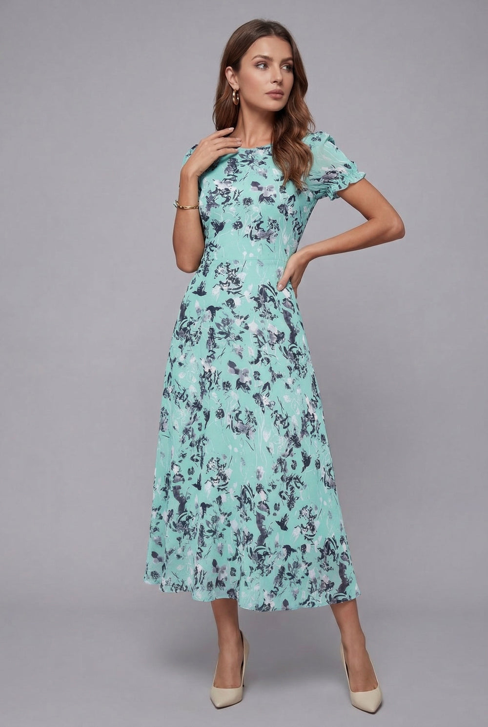 Grace | Floral Chiffon Wedding Guest Midi Dress