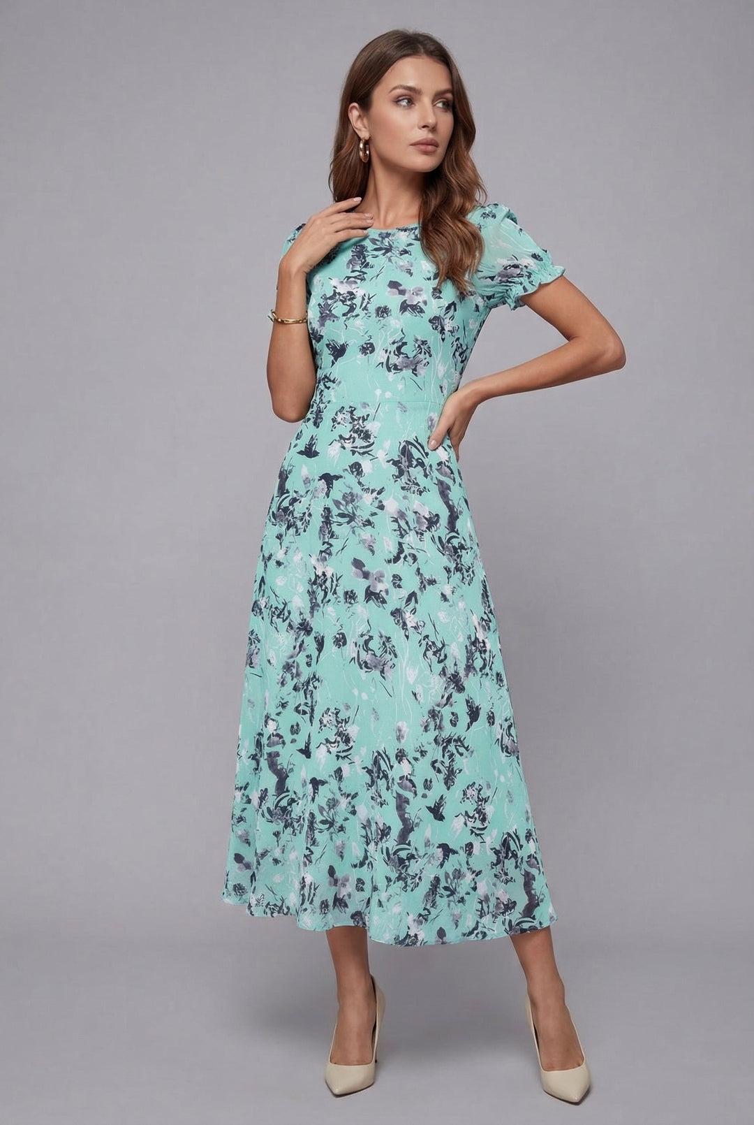 Grace | Floral Chiffon Wedding Guest Midi Dress