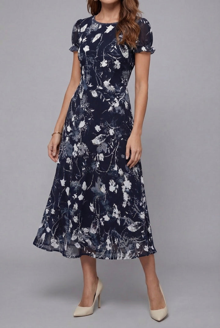 Grace | Floral Chiffon Wedding Guest Midi Dress