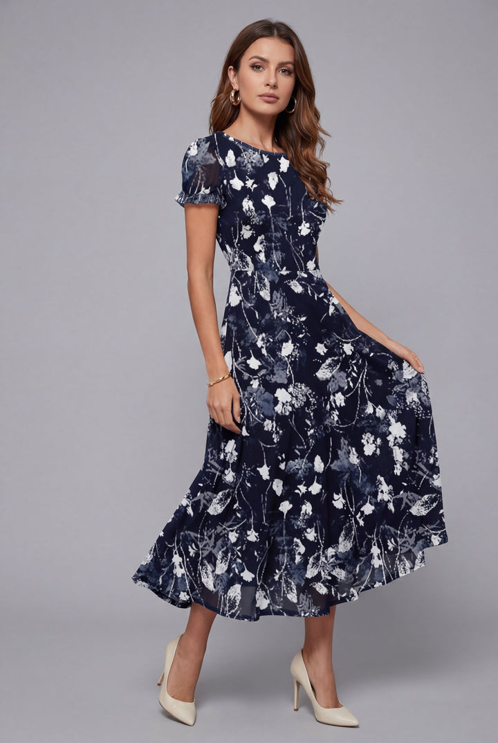 Grace | Floral Chiffon Wedding Guest Midi Dress
