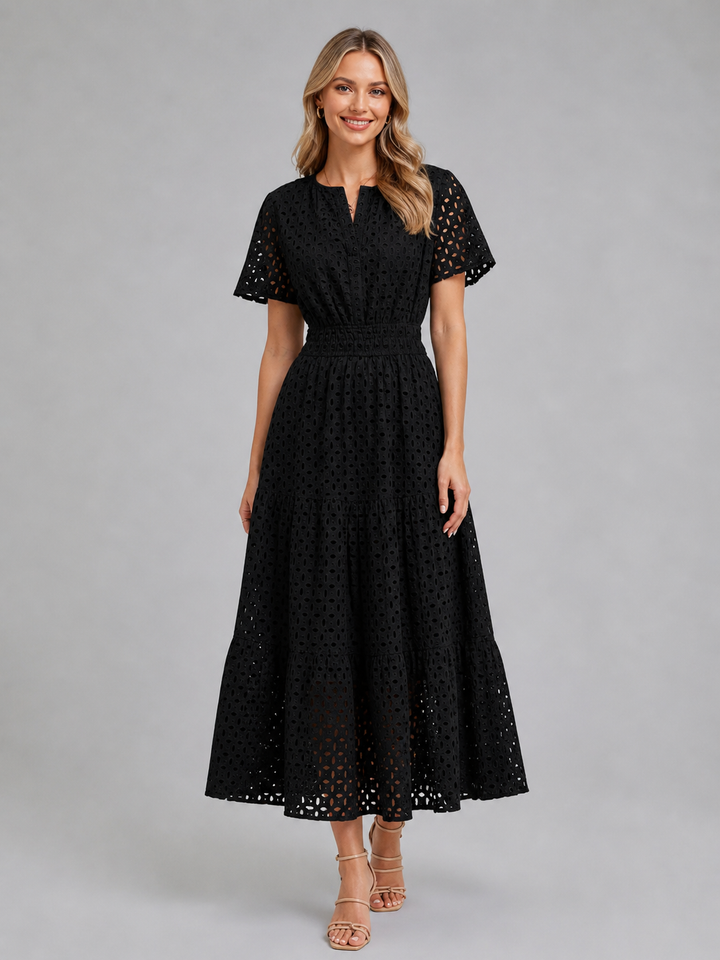Grace | Smocked Tiered Eyelet Short Sleeve Maxi Dress