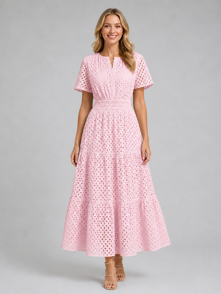 Grace | Smocked Tiered Eyelet Short Sleeve Maxi Dress