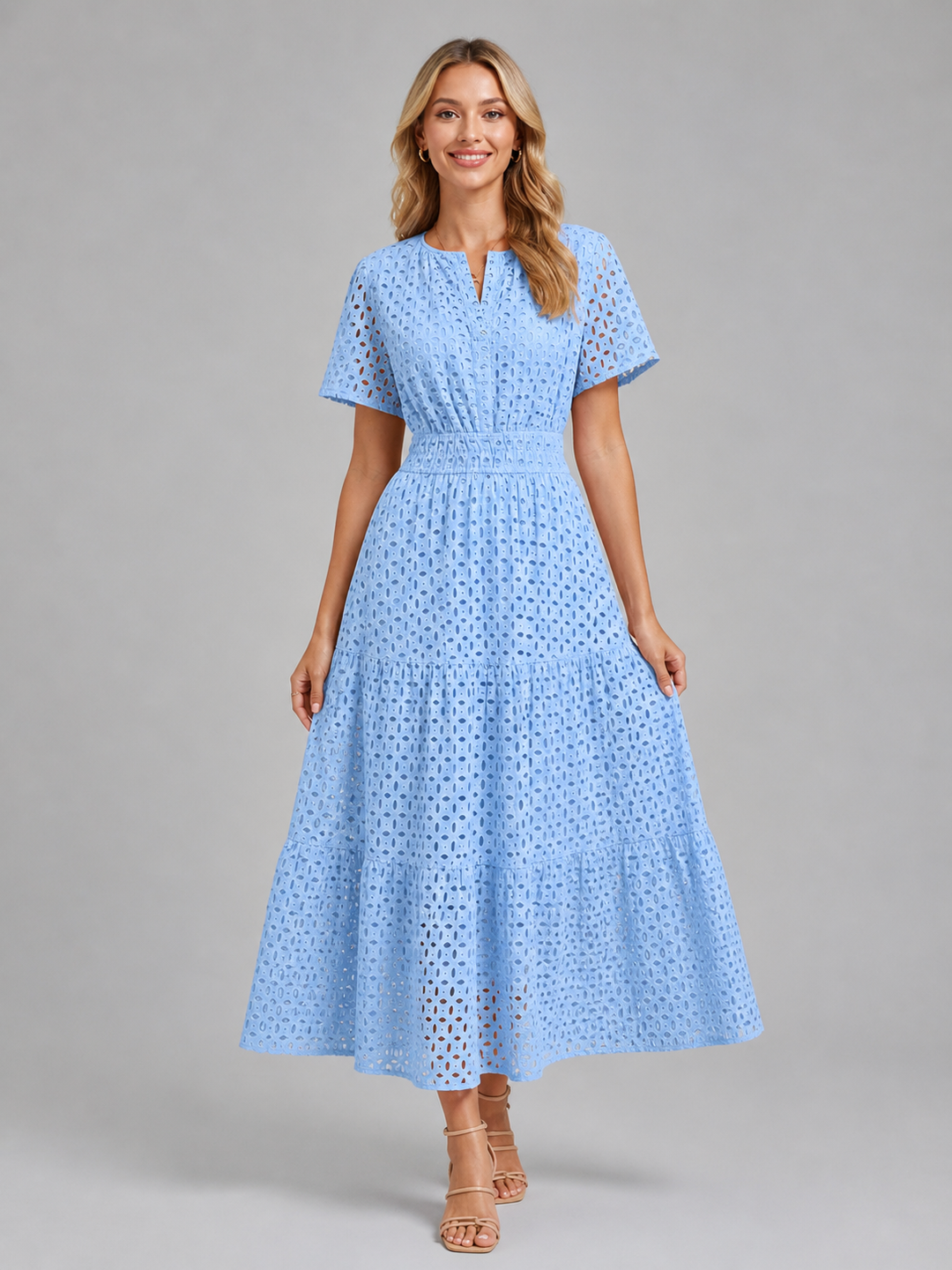Grace | Smocked Tiered Eyelet Short Sleeve Maxi Dress