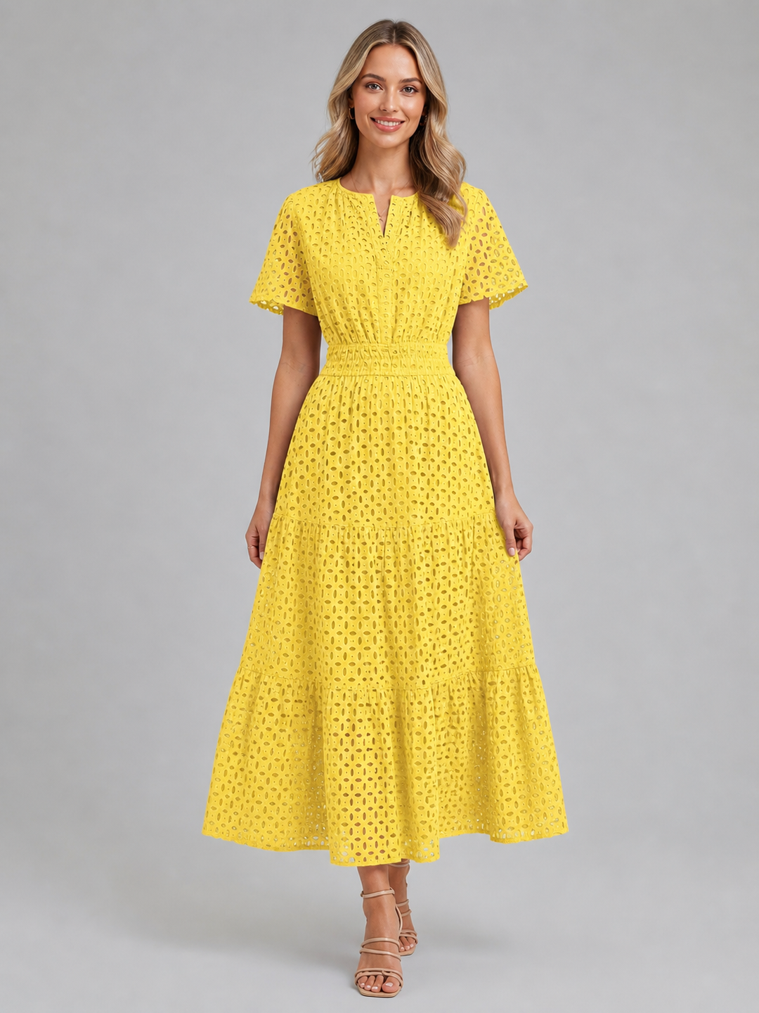 Grace | Smocked Tiered Eyelet Short Sleeve Maxi Dress