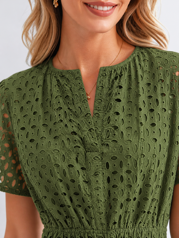 Grace | Smocked Tiered Eyelet Short Sleeve Maxi Dress