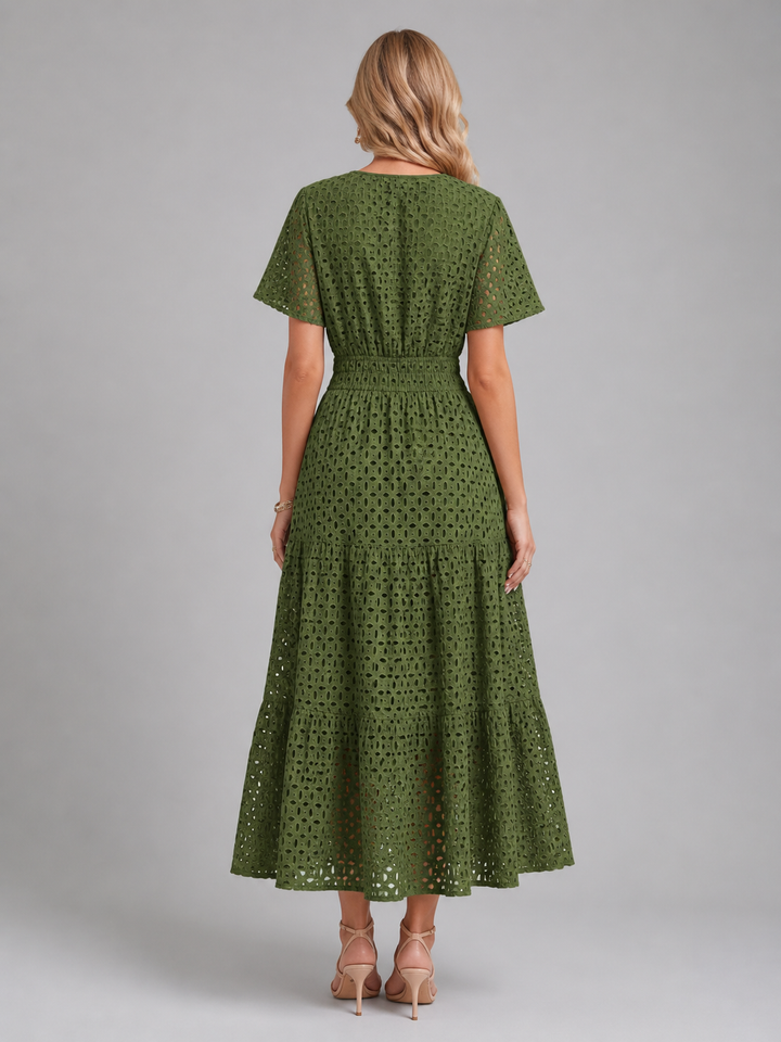 Grace | Smocked Tiered Eyelet Short Sleeve Maxi Dress