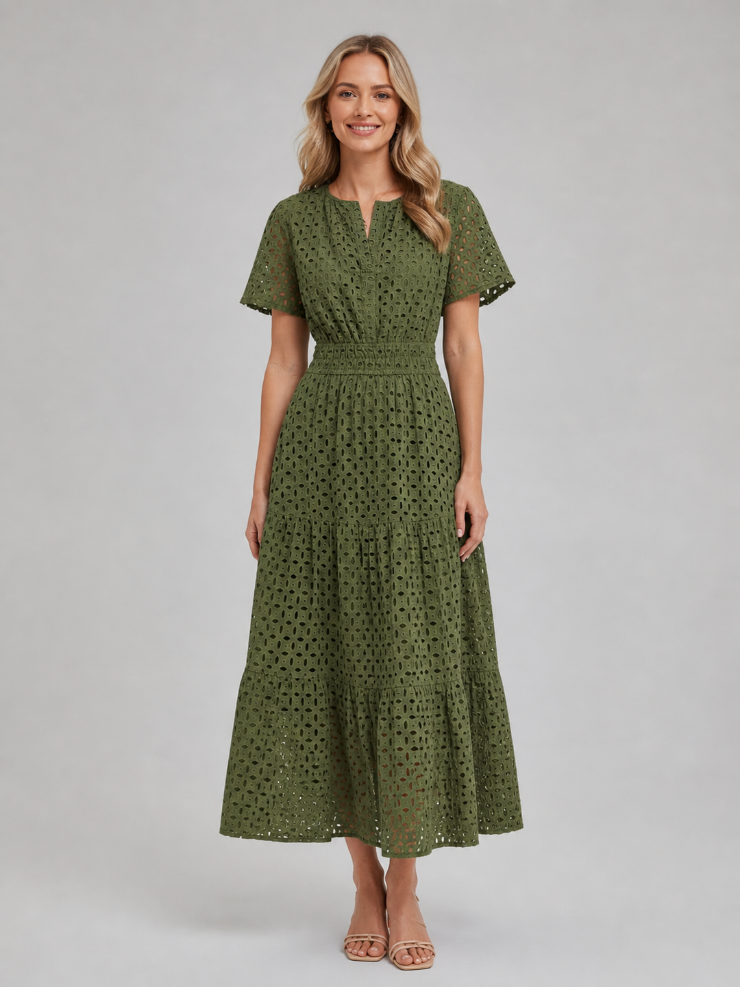 Grace | Smocked Tiered Eyelet Short Sleeve Maxi Dress