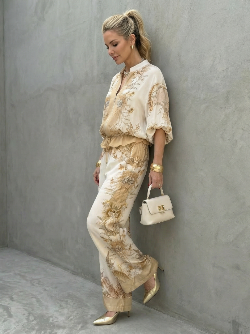 Grace | Womens Floral Bomber Jacket Wide Leg Trouser Set