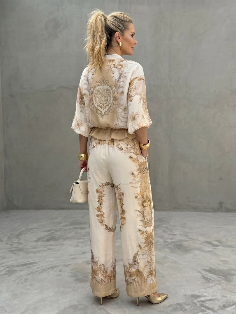 Grace | Womens Floral Bomber Jacket Wide Leg Trouser Set