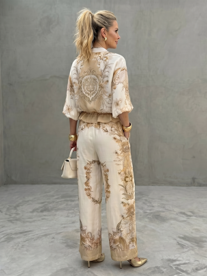 Grace | Womens Floral Bomber Jacket Wide Leg Trouser Set