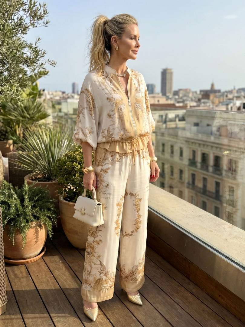 Grace | Womens Floral Bomber Jacket Wide Leg Trouser Set