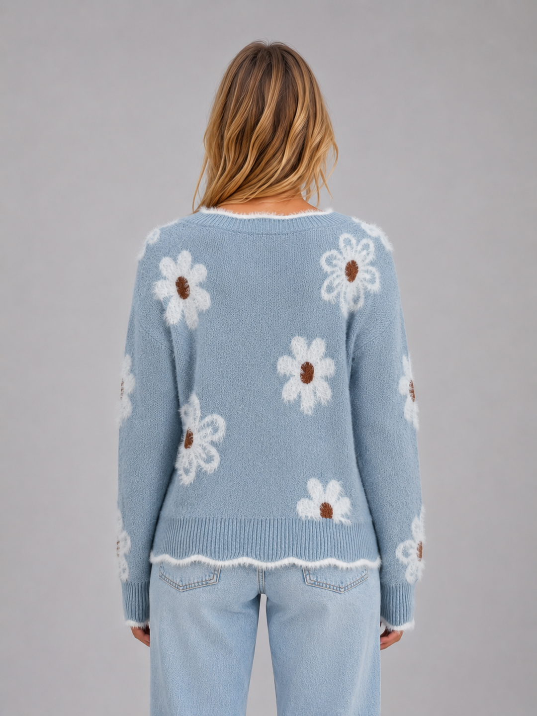 Grace | Womens Floral Knitted Long Sleeve V Neck Jumper