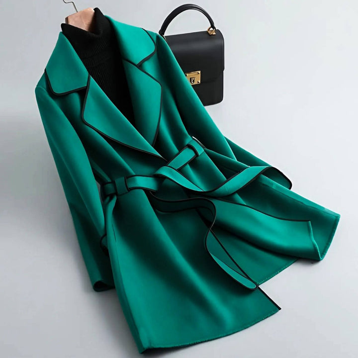 Clemmie | Wrap Coat with Piping Belted Waist