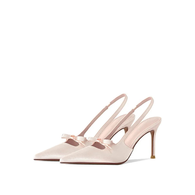 Harriet | Light Pink Satin Bow Slingback Heels