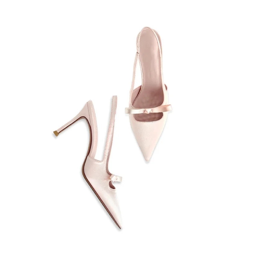 Harriet | Light Pink Satin Bow Slingback Heels