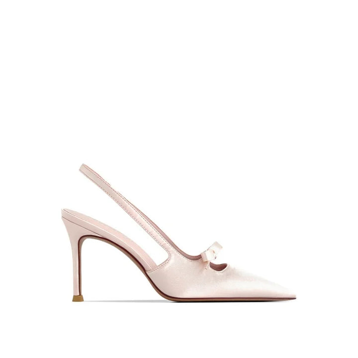 Harriet | Light Pink Satin Bow Slingback Heels