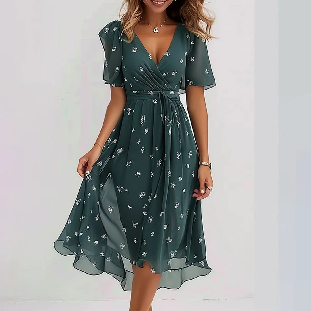 Harriet | Wedding Guest Floral Wrap Midi Dress