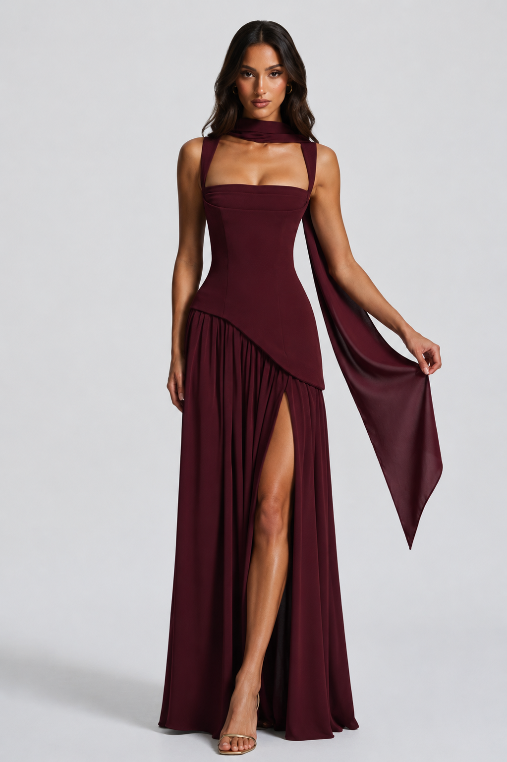 Hattie | Halter Neck Slit Wedding Guest Maxi Dress