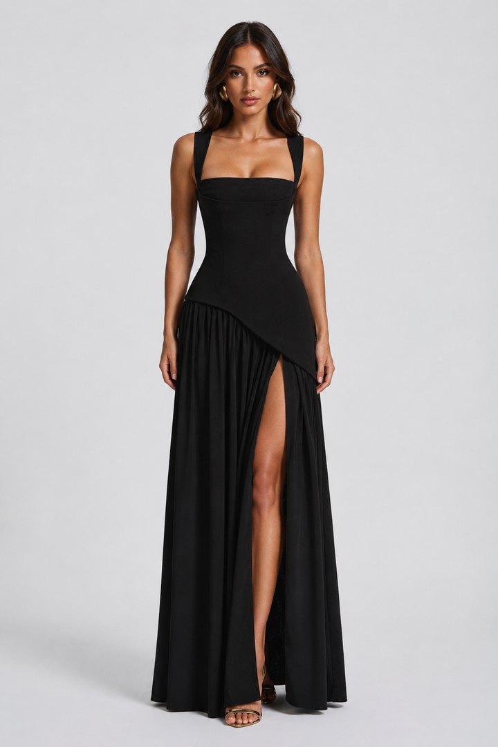 Hattie | Halter Neck Slit Wedding Guest Maxi Dress