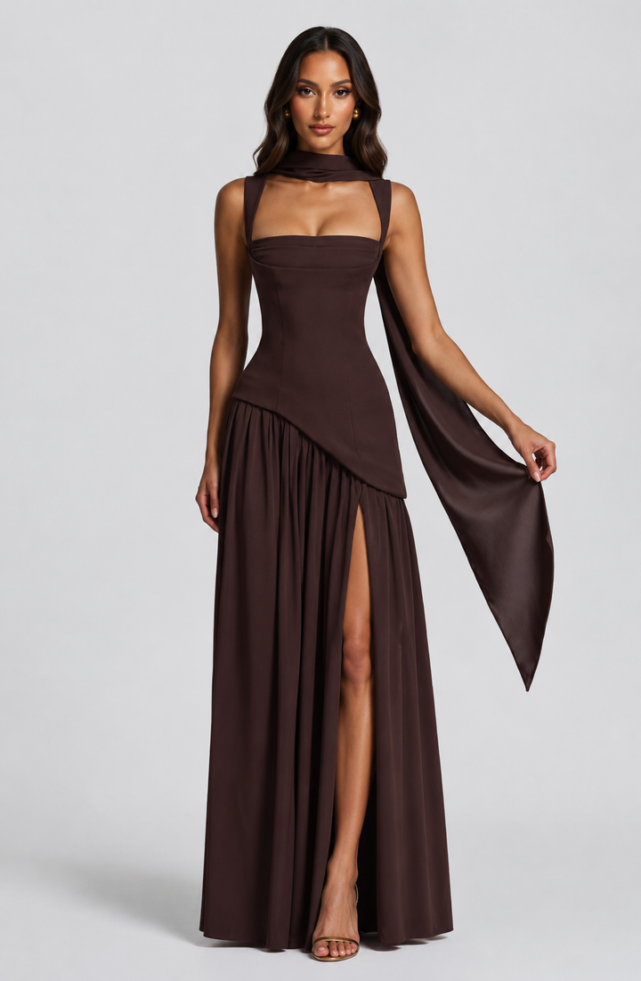 Hattie | Halter Neck Slit Wedding Guest Maxi Dress