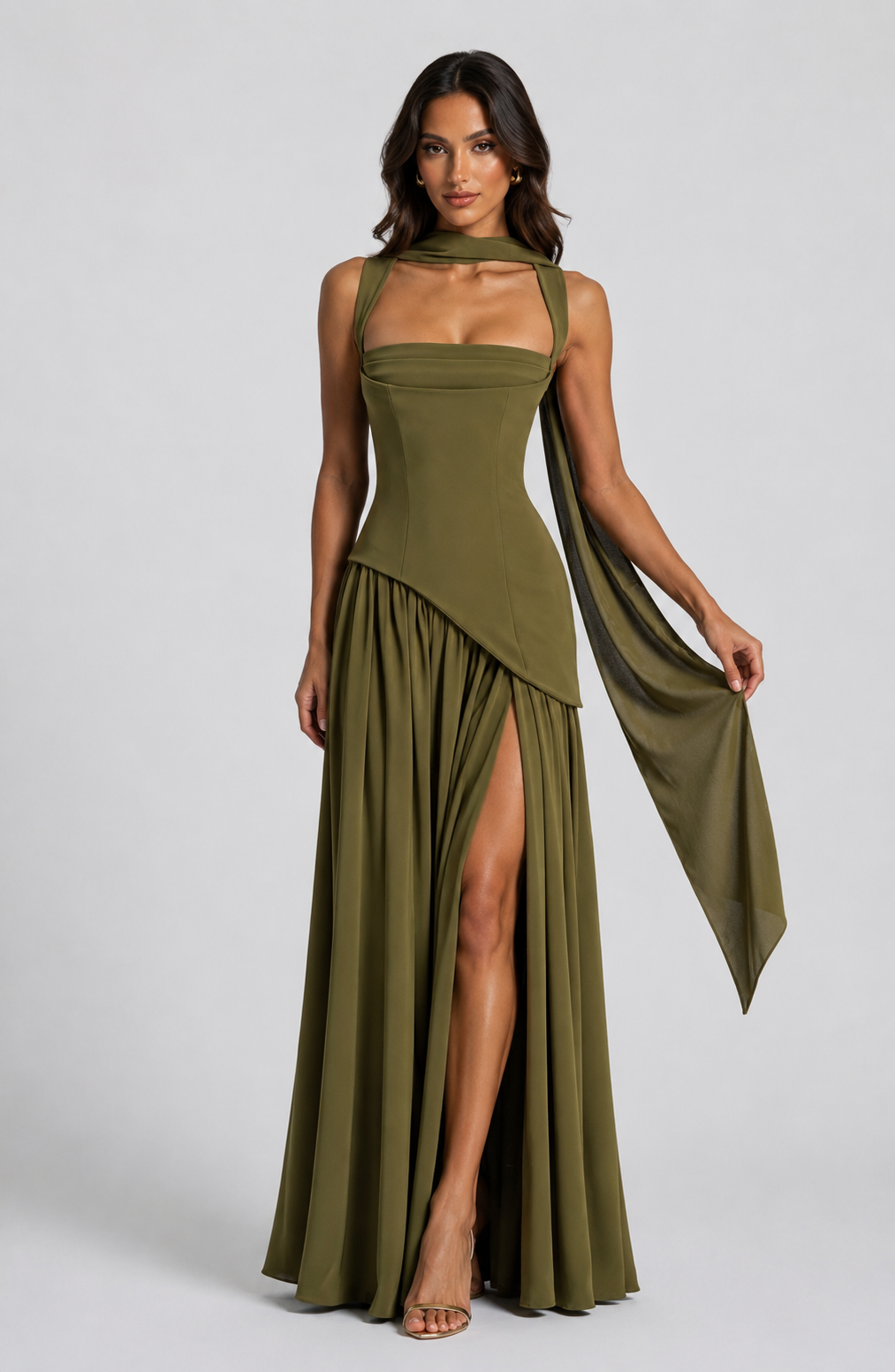 Hattie | Halter Neck Slit Wedding Guest Maxi Dress