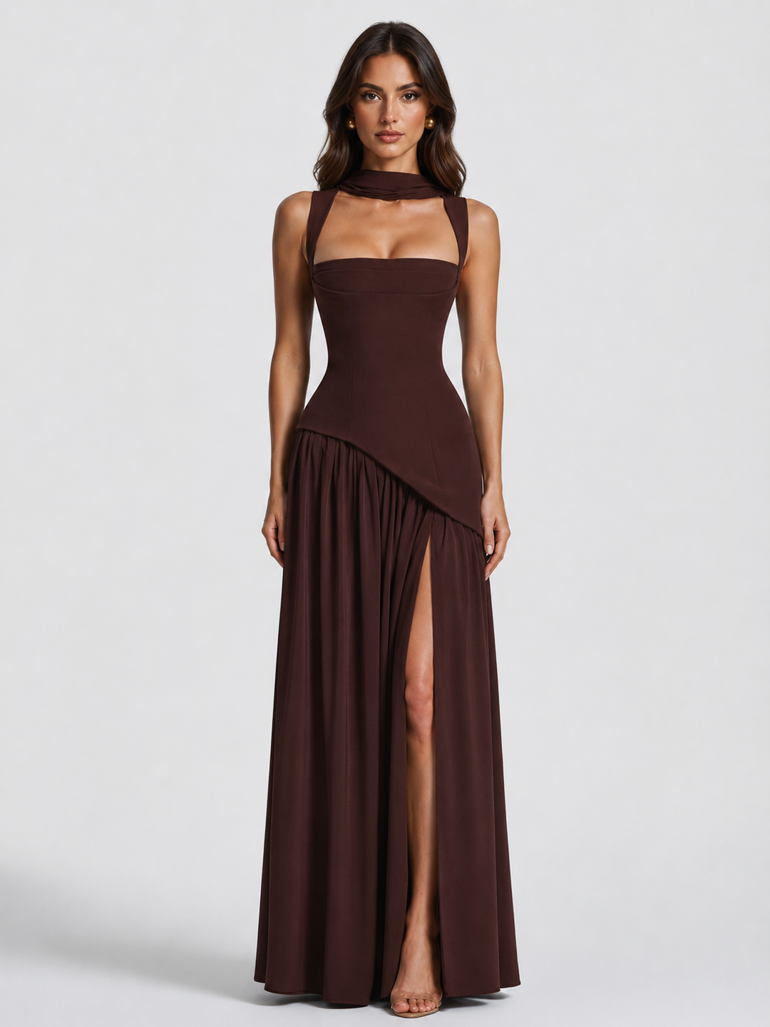 Hattie | Halter Neck Slit Wedding Guest Maxi Dress