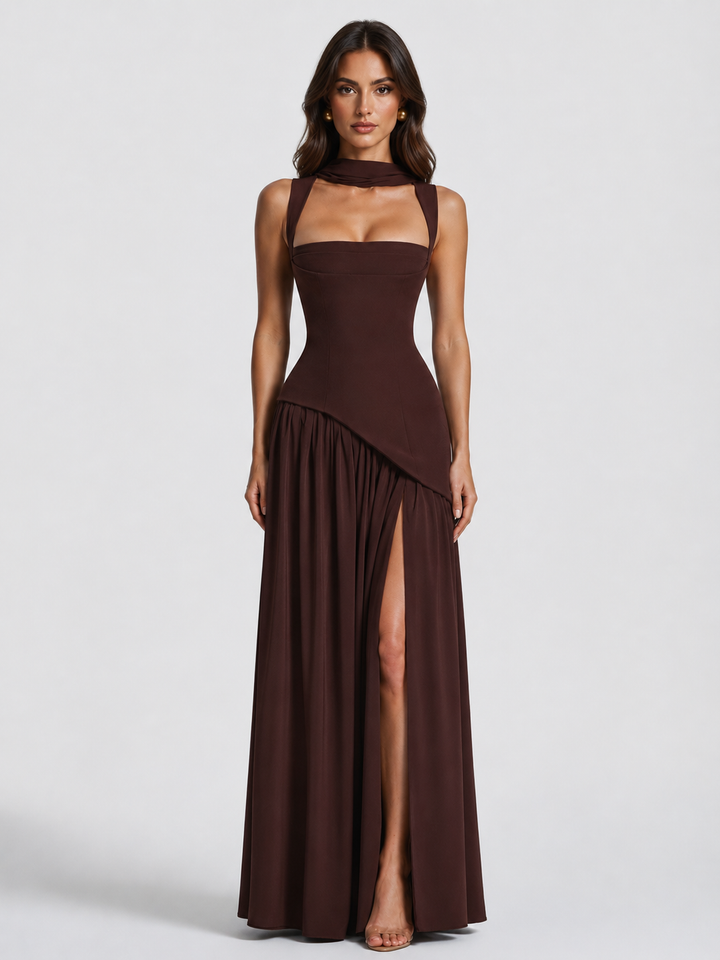 Hattie | Halter Neck Slit Wedding Guest Maxi Dress