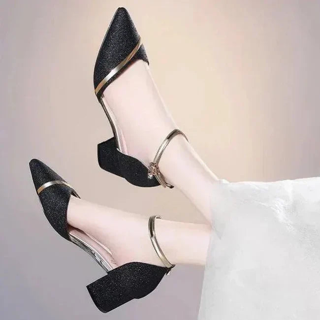 Hattie | Sequin Ankle Strap Block Heel Party Shoes