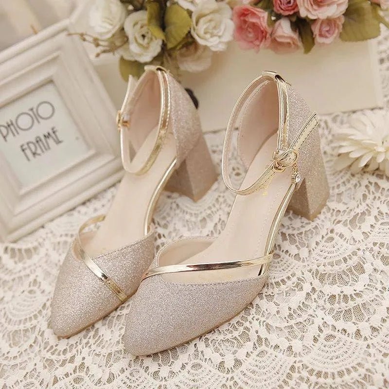 Hattie | Sequin Ankle Strap Block Heel Party Shoes