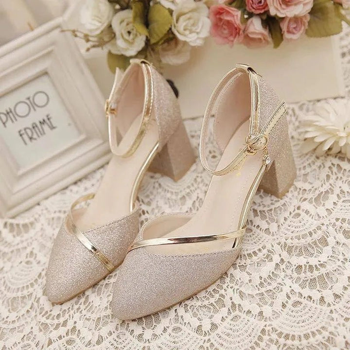 Hattie | Sequin Ankle Strap Block Heel Party Shoes