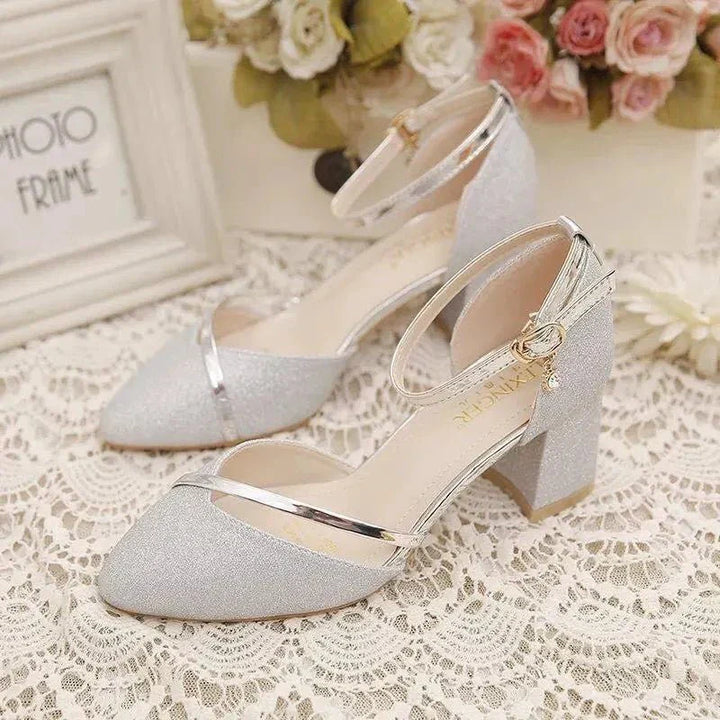 Hattie | Sequin Ankle Strap Block Heel Party Shoes