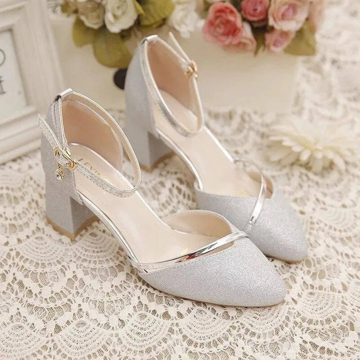 Hattie | Sequin Ankle Strap Block Heel Party Shoes