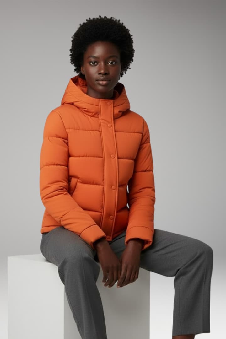 Hattie | Womens Orange Hooded Quilted Puffer Jacket