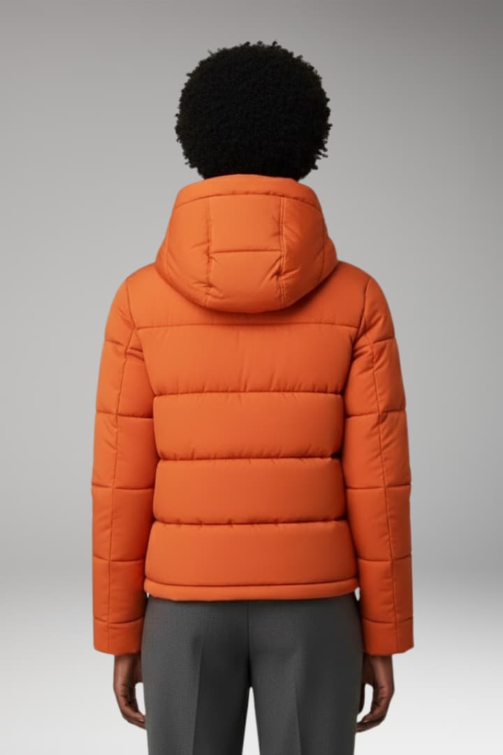 Hattie | Womens Orange Hooded Quilted Puffer Jacket
