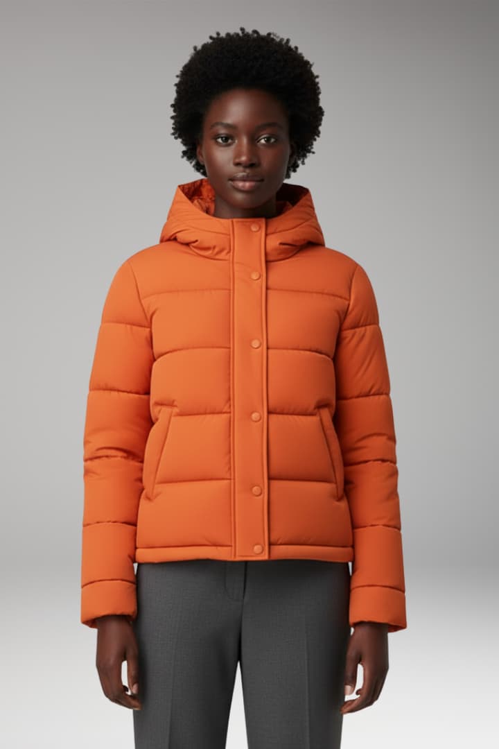 Hattie | Womens Orange Hooded Quilted Puffer Jacket