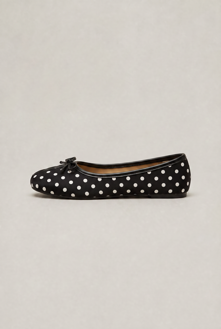 Arabella | Polka Dot Ballet Flats Pull on Bow
