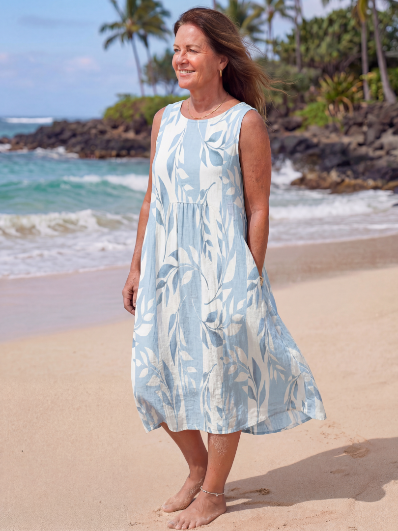 Imogen | Blue Floral Sleeveless Midi Summer Dress