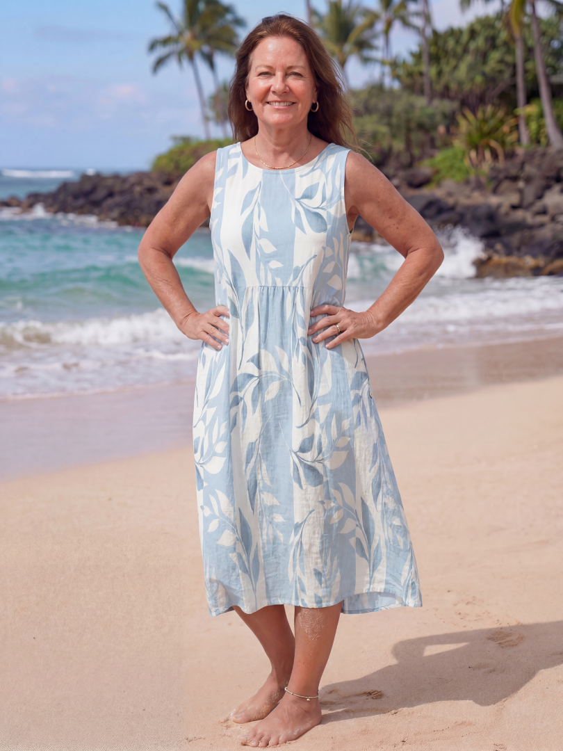 Imogen | Blue Floral Sleeveless Midi Summer Dress